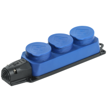 Розетка (колодка) 3-местная РБ33-1-0м с защитными крышками IP44 ОМЕГА каучук синяя IEK