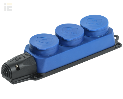 PKR61-016-2-K07 | Розетка (колодка) 3-местная РБ33-1-0м с защитными крышками IP44 ОМЕГА каучук синяя | IEK