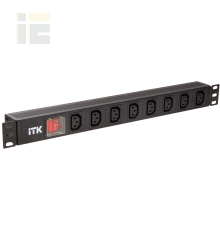 ITK PDU 8 розеток C13 с LED выключателем,1U, вх. С14, без шнура, алюминиевый профиль