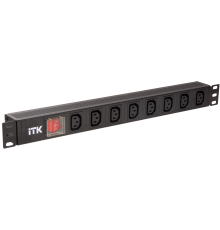 ITK PDU 8 розеток C13 с LED выключателем,1U, вх. С14, без шнура, алюминиевый профиль