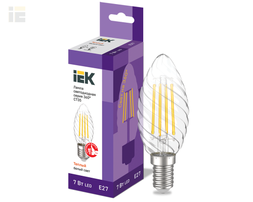 LLF-CT35-7-230-30-E27-CL | Лампа светодиодная CT35 свеча витая прозрачная 7Вт 230В 3000К E27 серия 360° | IEK
