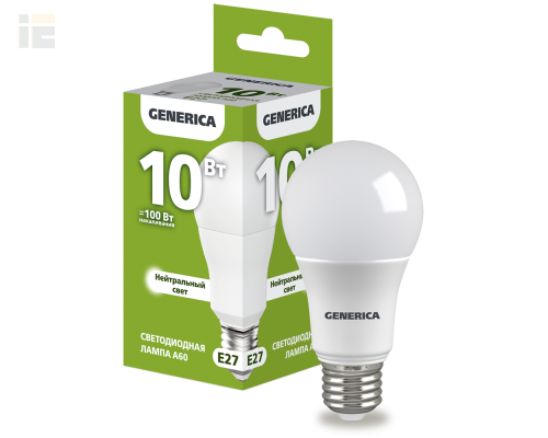 LL-A60-10-230-40-E27-G | Лампа LED A60 груша 10Вт 230В 4000К E27 | GENERICA