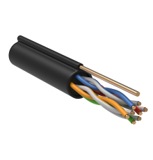 ITK Витая пара U/UTP кат.5E 4х2х24AWG solid LDPE c металлическим тросом 1,2мм черный (305м)