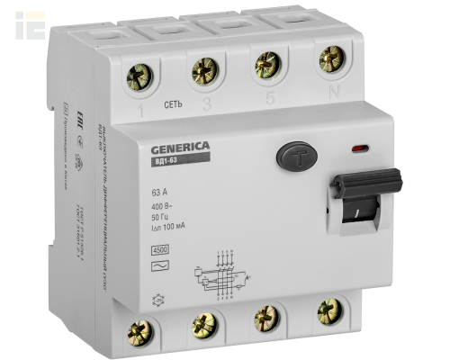 MDV15-4-063-100 | УЗО ВД1-63 4Р 63А 100мА | GENERICA