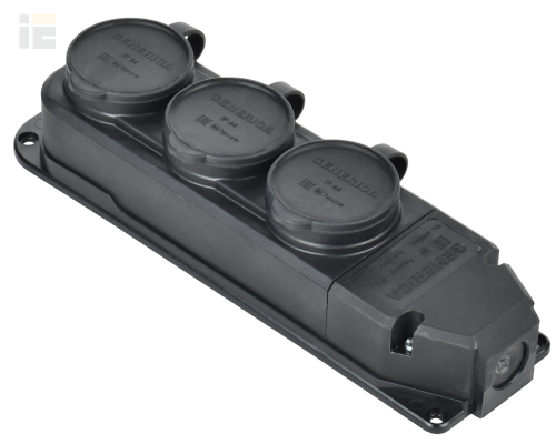 ERK20-016-03-44-K02-G | Розетка (колодка) 3-ая с защит. кр. IP44 черная | GENERICA