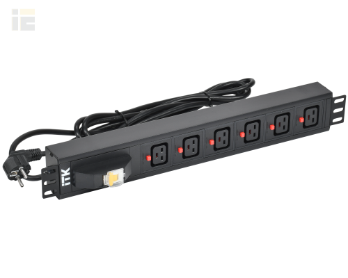 PH21-06C19-11 | ITK PDU 6 роз. C19 с автом. 16А 1,5U каб. 3м вилка нем. ст. |