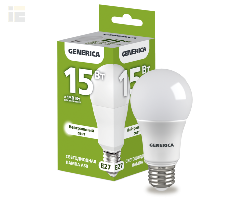 LL-A60-15-230-40-E27-G | Лампа LED A60 груша 15Вт 230В 4000К E27 | GENERICA