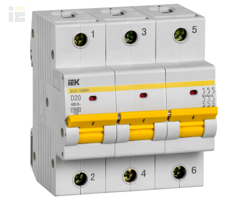 MVA43-3-020-D | Автоматический выключатель ВА47-100МА без теплового расцепителя 3P 20А 10кА D | IEK