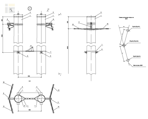 Опора УПд18 деревянная угловая промежуточная двухцепная