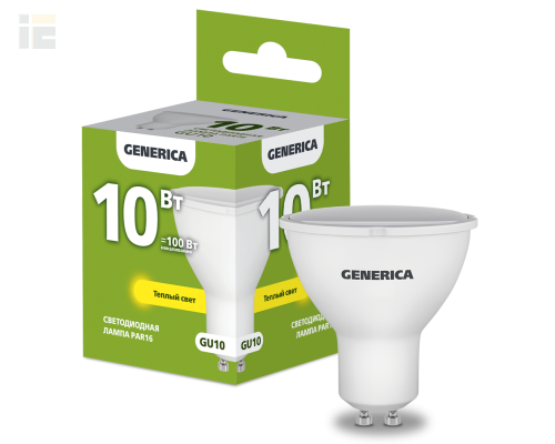 LL-PAR16-10-230-30-GU10-G | Лампа LED PAR16 софит 10Вт 230В 3000К GU10 | GENERICA