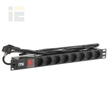 ITK PDU 8 розеток DIN49440 (нем. станд.) с LED выключателем, 1U, шнур 2м вилка DIN49441 (нем. станд.), профиль из ПВХ, черный