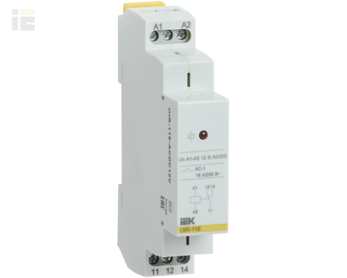 OIR-116-ACDC12V | Реле промежуточное модульное OIR 1 контакт 16А 12В AC/DC | IEK