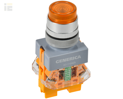 Кнопка управления D7-11DNZS d=22мм 1з+1р с подсветкой и фиксацией желтая GENERICA