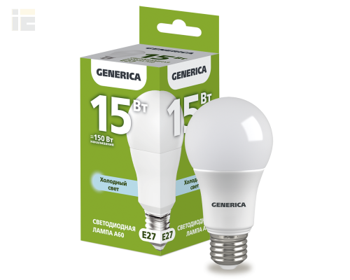 LL-A60-15-230-65-E27-G | Лампа LED A60 груша 15Вт 230В 6500К E27 | GENERICA