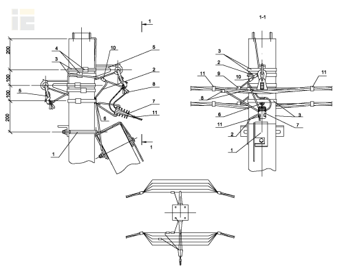 Опора УП34 ж/б угловая промежуточная двухцепная с ответвлением в одну сторону СИП4-2