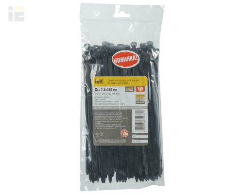 UHH34-D076-220-100-K02 | Хомут кабельный усиленный Хку 7,6х220мм со стальным замком черный (100шт) | IEK
