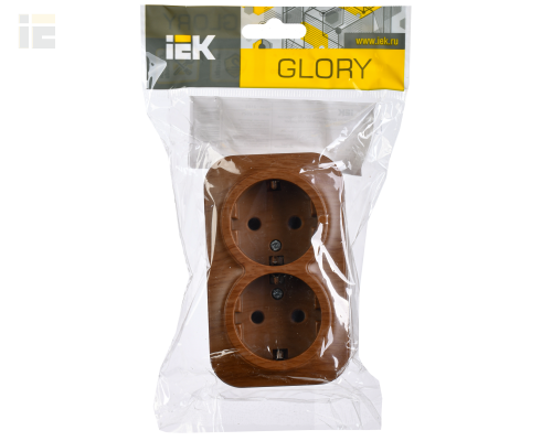 ERH21-K24-16 | Розетка двухместная для открытой установки РС22-3-ХД с заземлением 16А GLORY дуб | IEK