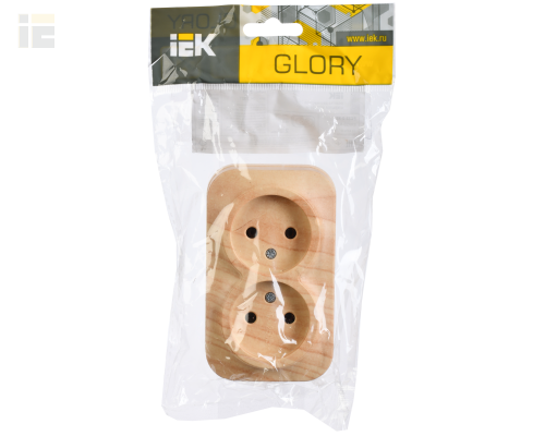 ERH20-K34-10 | Розетка двухместная для открытой установки РС22-2-ХС без заземления 10А GLORY сосна | IEK