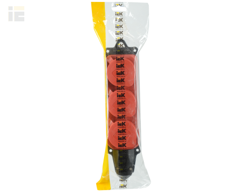 PKR61-016-2-K04 | Розетка (колодка) 3-местная РБ33-1-0м с защитными крышками IP44 ОМЕГА каучук красная | IEK