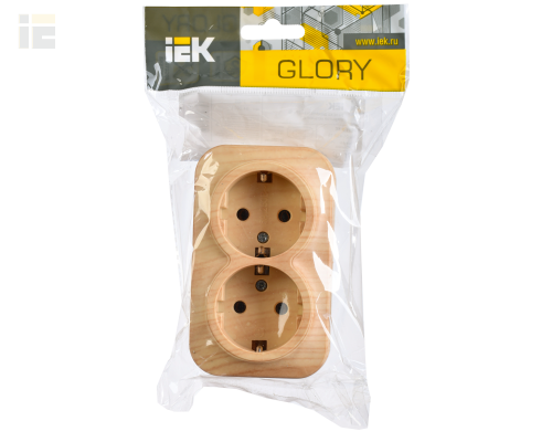 ERH21-K34-16 | Розетка двухместная для открытой установки РС22-3-ХС с заземлением 16А GLORY сосна | IEK