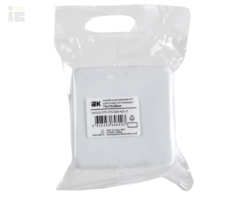 UKO10-075-075-028-K01-E | Коробка распаячная КМ для открытой проводки 75х75х28мм белая | IEK
