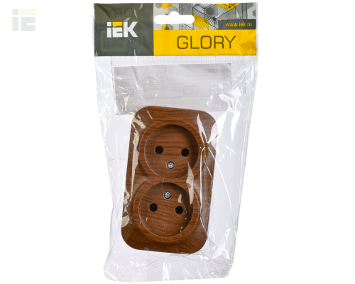 ERH20-K24-10 | Розетка двухместная для открытой установки РС22-2-ХД без заземления 10А GLORY дуб | IEK