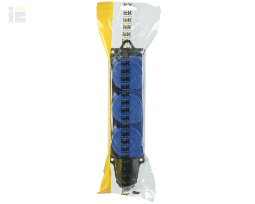 PKR61-016-2-K07 | Розетка (колодка) 3-местная РБ33-1-0м с защитными крышками IP44 ОМЕГА каучук синяя | IEK