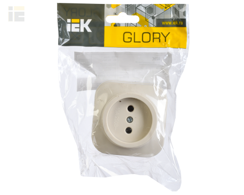ERH10-K33-10 | Розетка одноместная для открытой установки РС20-2-ХК без заземления 10А GLORY кремовый | IEK