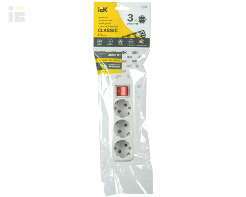 KYP11-16-03-00-ZK | Розетка разборная переносная с выключателем К03В 3 места CLASSIC | IEK