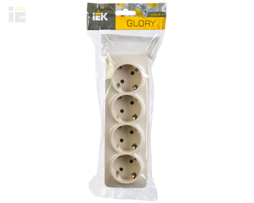 ERH14-K33-16 | Розетка одноместная для открытой установки РСш20-3-ХК с заземлением и защитной шторкой 16А GLORY кремовый | IEK