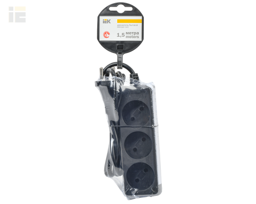 WYP10-06-03-01-K02 | Удлинитель У3 3 места без заземления 1,5м 2х0,75мм2 10А 250В черный | IEK
