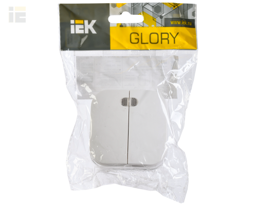 EVH21-K01-10 | Выключатель 2-клавишный для открытой установки с индикацией ВС20-2-1-ХБ 10А GLORY белый | IEK