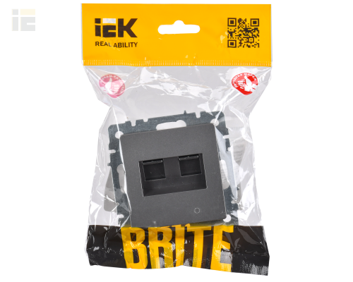 BR-K20-1-K46 | BRITE Розетка компьютерная двойная RJ45 кат.5E РК10-2-БрС сталь | IEK