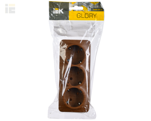 ERH31-K24-16 | Розетка трехместная для открытой установки РС23-3-ХД с заземлением 16А GLORY дуб | IEK