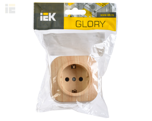 ERH11-K34-16 | Розетка одноместная для открытой установки РС20-3-ХС с заземлением 16А GLORY сосна | IEK