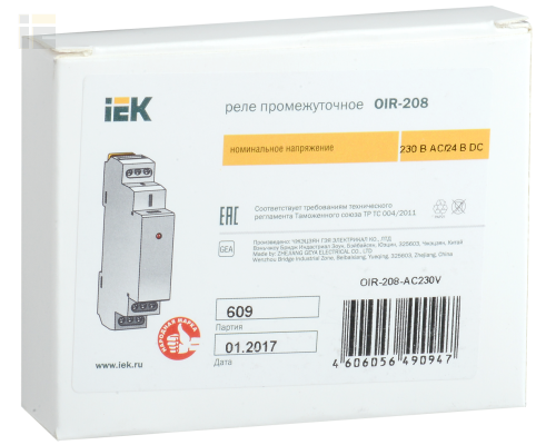 OIR-208-AC230V | Реле промежуточное модульное OIR 2 контакта 8А 230В AC | IEK