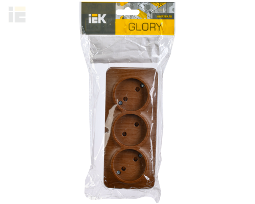 ERH30-K24-10 | Розетка трехместная для открытой установки РС23-2-ХД без заземления 10А GLORY дуб | IEK