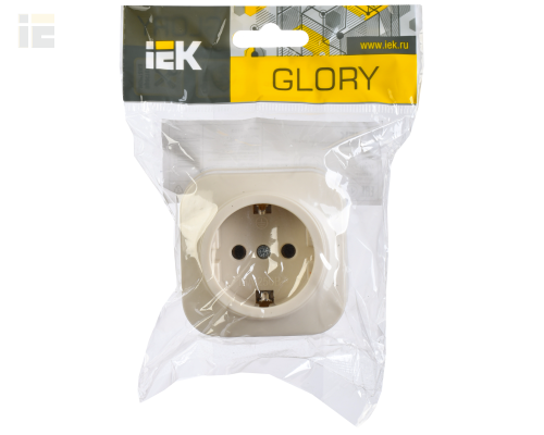 ERH11-K33-16 | Розетка одноместная для открытой установки РС20-3-ХК с заземлением 16А GLORY кремовый | IEK