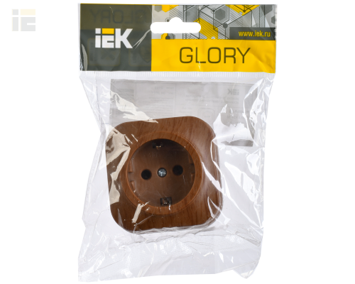 ERH11-K24-16 | Розетка одноместная для открытой установки РС20-3-ХД с заземлением 16А GLORY дуб | IEK