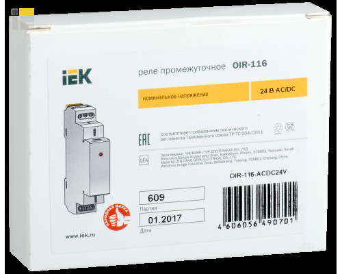 OIR-116-ACDC24V | Реле промежуточное модульное OIR 1 контакт 16А 24В AC/DC | IEK