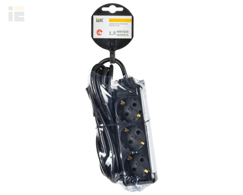 WYP10-16-03-01-Z-K02 | Удлинитель У03 3 места с заземлением 1,5м 3х1мм2 16А 250В черный | IEK