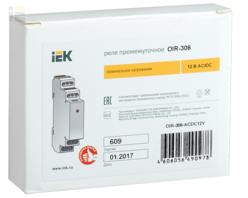 OIR-308-ACDC12V | Реле промежуточное модульное OIR 3 контакта 8А 12В AC/DC | IEK