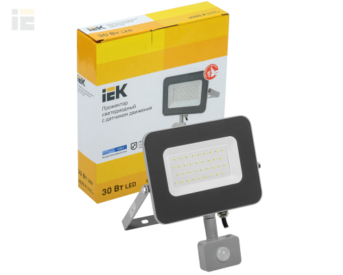 LPDO702-30-K03 | Прожектор светодиодный СДО 07-30Д с датчиком движения IP54 серый | IEK