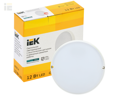 LDPO3-2013D-12-4000-K01 | Светильник светодиодный ДПО 2013Д 12Вт IP54 4000К дежурный режим круг белый с акустическим датчиком | IEK