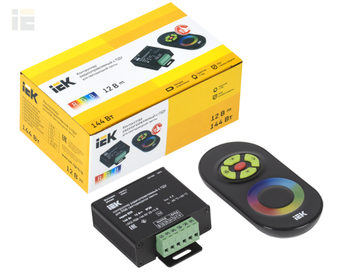 LSC1-RGB-144-RF-20-12-B | Контроллер с ПДУ радио RGB 3 канала 12В 4А 144Вт черный | IEK
