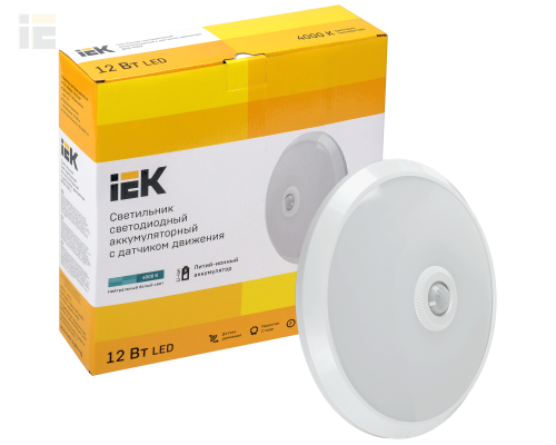 LDPB0-9002-12-4000-K01 | Светильник светодиодный ДПБ 9002 12Вт IP20 4000K с инфракрасным датчиком движения и аккумулятором на 3 часа работы | IEK